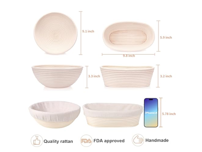 1 किग्रा 9 इंच अंडाकार बैनेटन कस्टम बड़े आकार की रोटी बेकिंग किट आयताकार रतन