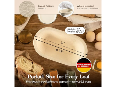 पेशेवर अंडाकार बैनेटन मोल्ड स्प्रूस लकड़ी और रतन के साथ